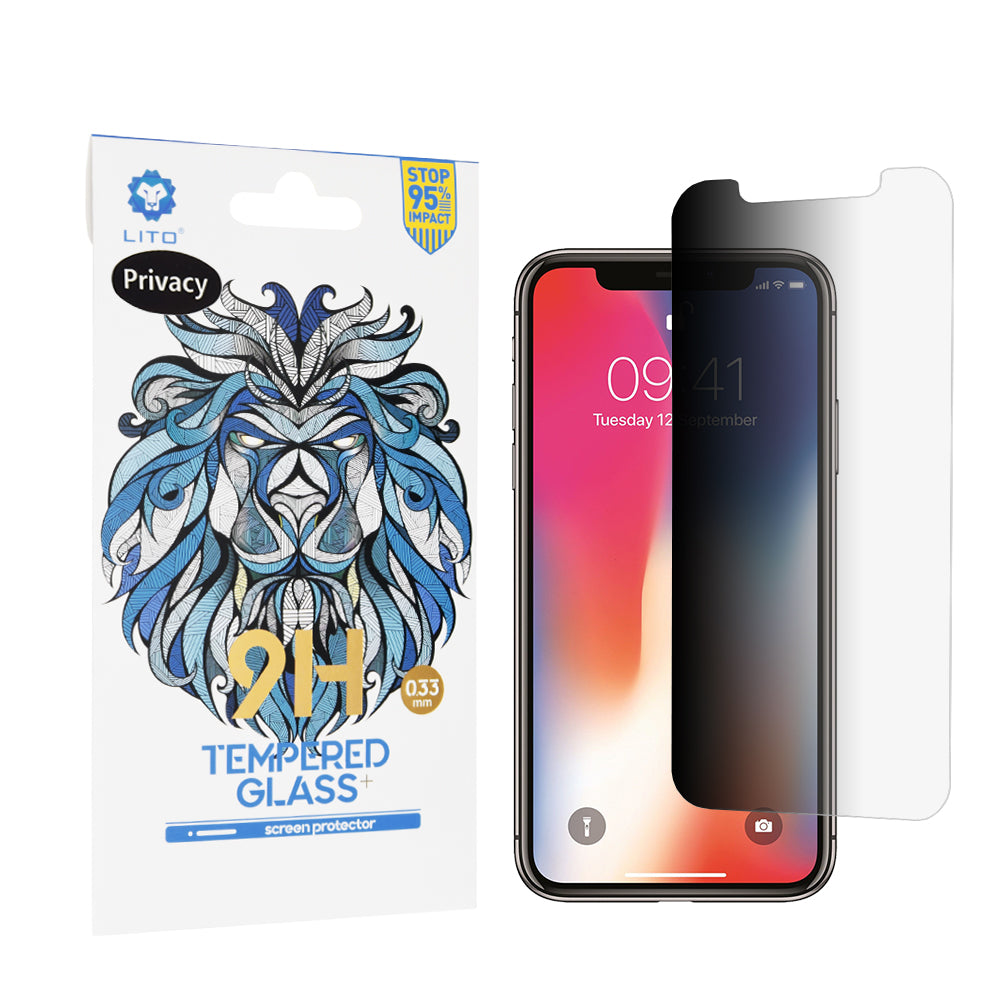 Lito Classic Privacy -näytönsuoja Apple iPhone 11 Pro / XS / X:lle, karkaistu lasi, täysiliimainen, 2.5D