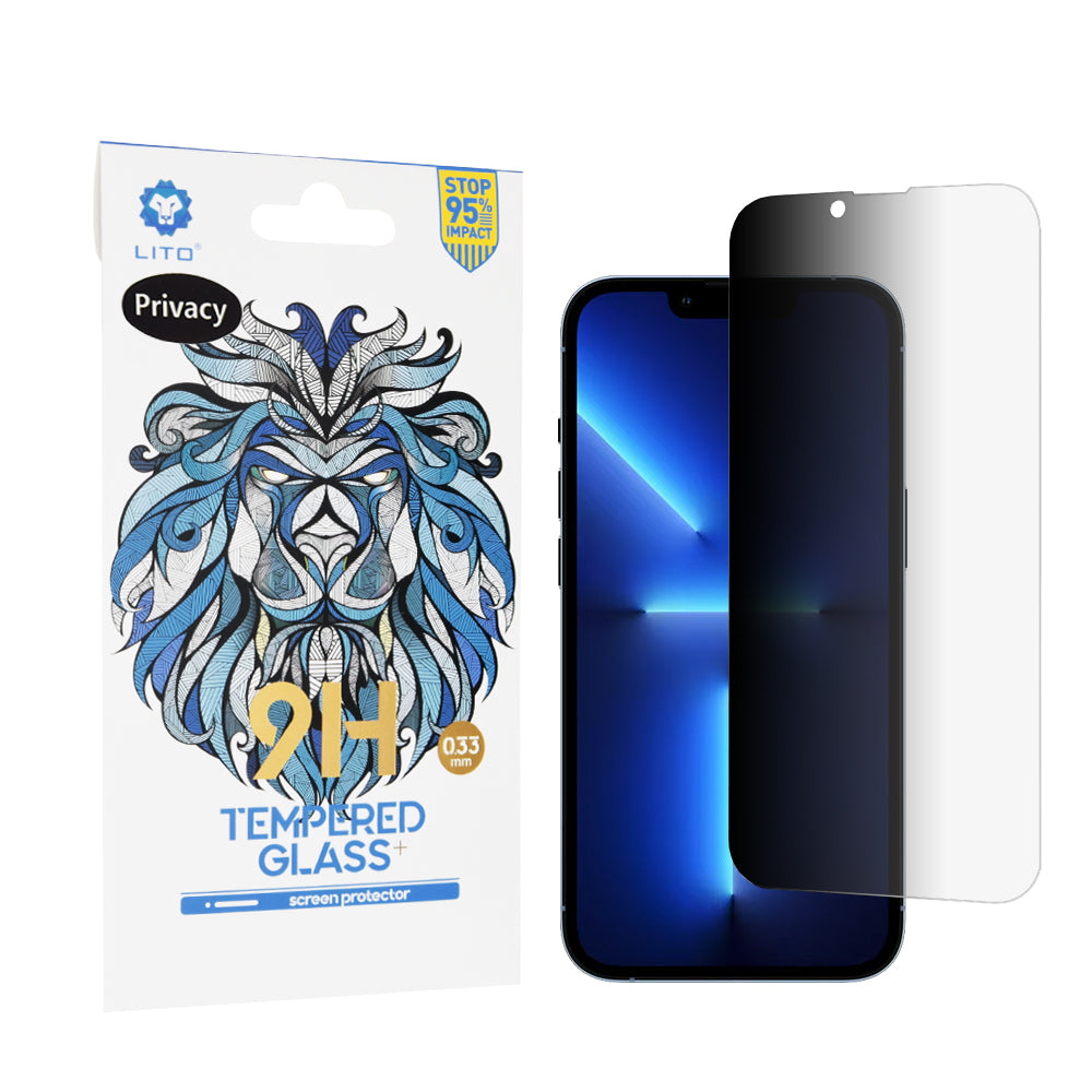 Lito Classic Privacy -näytönsuoja Apple iPhone 14 Plus / 13 Pro Maxille, karkaistu lasi, täysliimainen, 2.5D