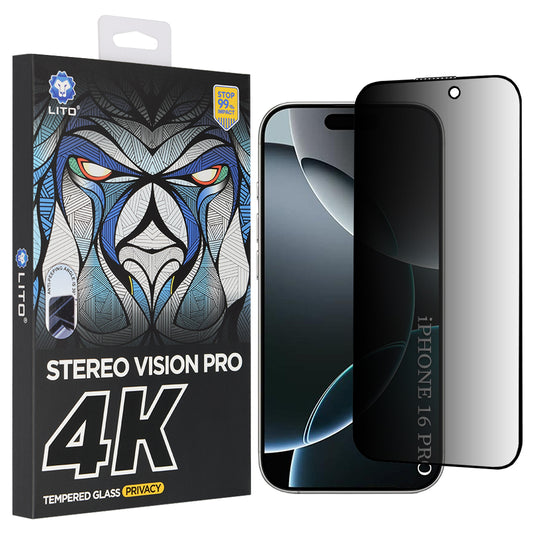 Privacy-näytönsuojakalvo Lito D+ Max 4K Apple iPhone 17 / 16 Pro, karkaistu lasi, täysliima