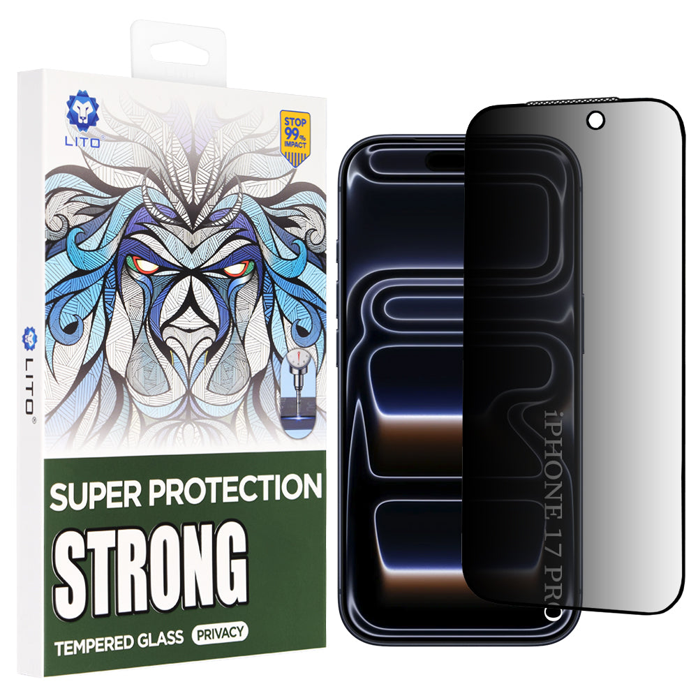 Privacy-näytönsuoja Lito D+ Max Strong Apple iPhone 17 Prolle, Panssarilasi, Full Glue