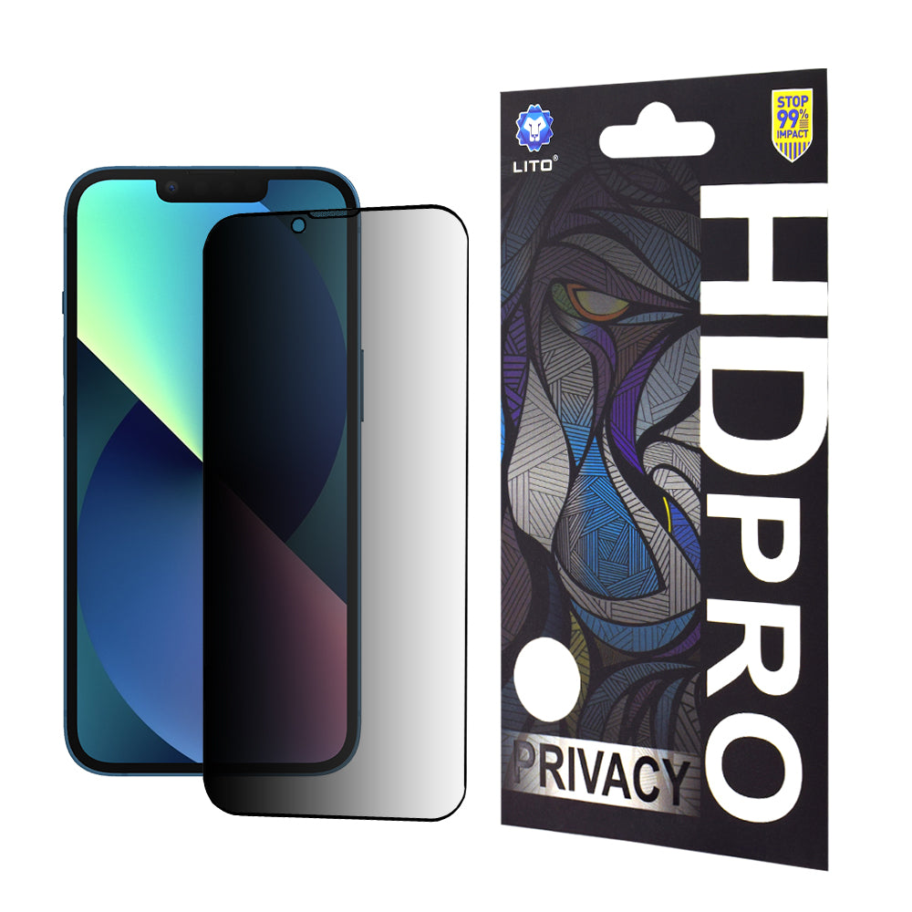 Näytönsuoja Privacy Lito HD Pro Apple iPhone 17e / 16e / 14 / 13 Pro -puhelimille, turvalasi, täysiliimainen