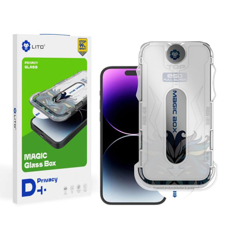 Näytönsuoja Privacy Lito Magic Glass Box D+ Tools Apple iPhone 15 Pro:lle, turvalasi, täysi liima