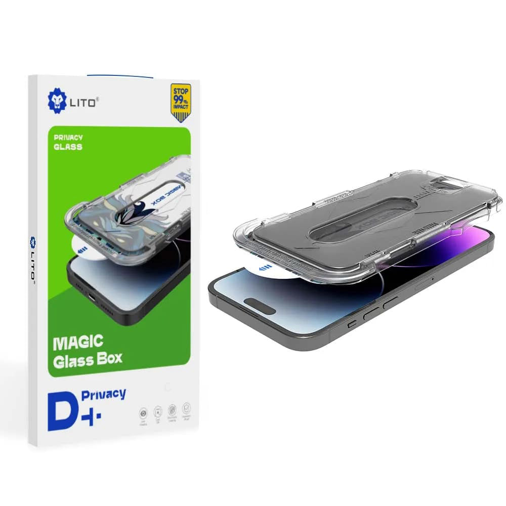 Näytönsuoja Privacy Lito Magic Glass Box D+ Tools Apple iPhone 15 Pro:lle, turvalasi, täysi liima