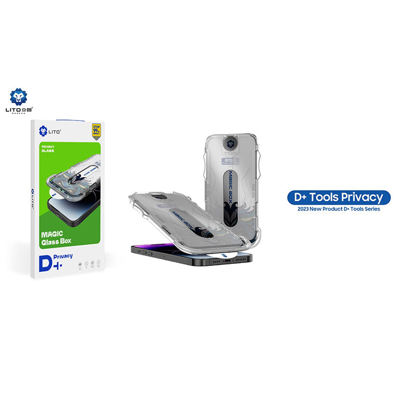 Näytönsuoja Privacy Lito Magic Glass Box D+ Tools Apple iPhone 15 Pro:lle, turvalasi, täysi liima
