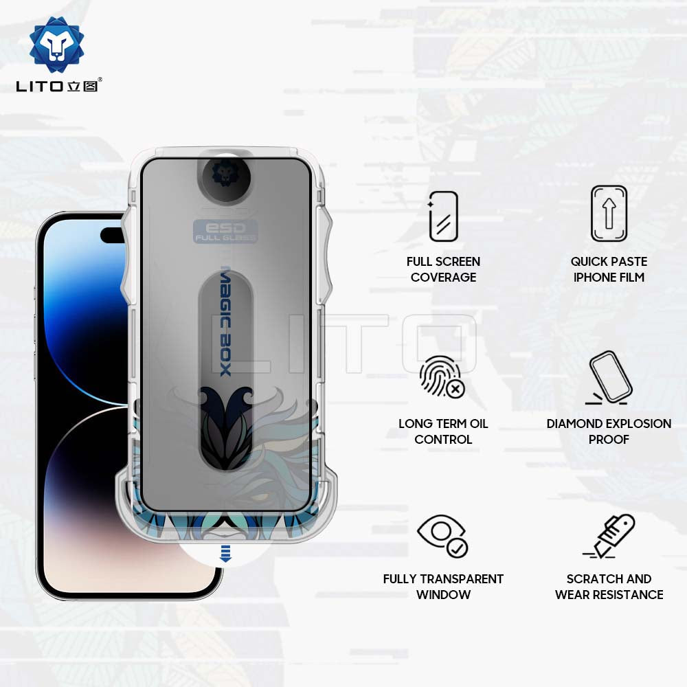 Näytönsuoja Privacy Lito Magic Glass Box D+ Tools Apple iPhone 15 Pro:lle, turvalasi, täysi liima