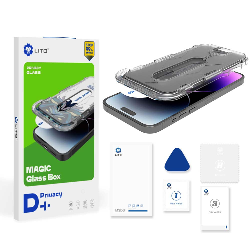 Näytönsuoja Privacy Lito Magic Glass Box D+ Tools Apple iPhone 15 Pro:lle, turvalasi, täysi liima