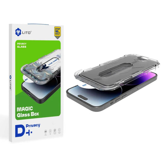 Näytönsuoja Privacy Lito Magic Glass Box D+ Tools Apple iPhone 16 Pro Maxille, Karkaistu lasi, Täysi liima