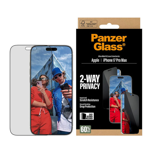 Privacy PanzerGlass Ultra-Wide Fit 2-Way EasyAligner -näytönsuojakalvo Apple iPhone 17 Pro Maxille, Turvalasi, Täysliima