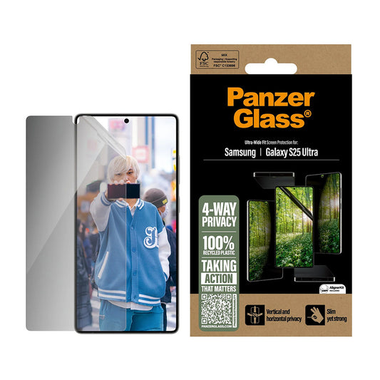 PanzerGlass Ultra-Wide Fit Eco Matrix 4-Way Privacy-näytönsuojakalvo Samsung Galaxy S25 Ultra S938:lle, karkaistu lasi, täysliima