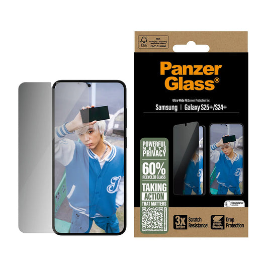 Privacy PanzerGlass Ultra-Wide Fit -näytönsuojakalvo Samsung Galaxy S25+ S936 / S24+ S926 -puhelimille, karkaistu lasi, täysliima