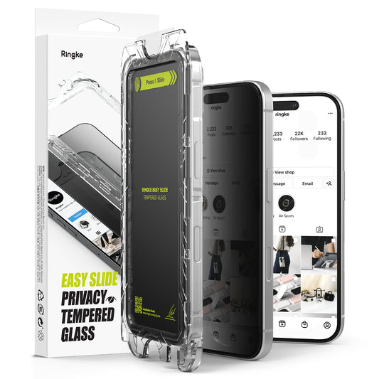 Näytön suojakalvo Ringke Easy Slide Privacy Apple iPhone 16 Plus / 15 Plus, Panssarilasi, Full Glue, 2 kappaleen setti