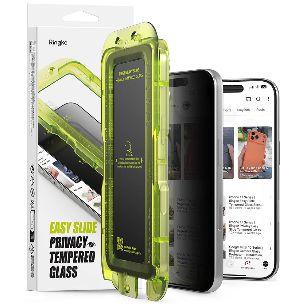 Ringke Easy Slide Privacy -näytönsuoja Apple iPhone 18 Pro Maxille, turvalasi, täysiliimainen, 2 kappaleen setti