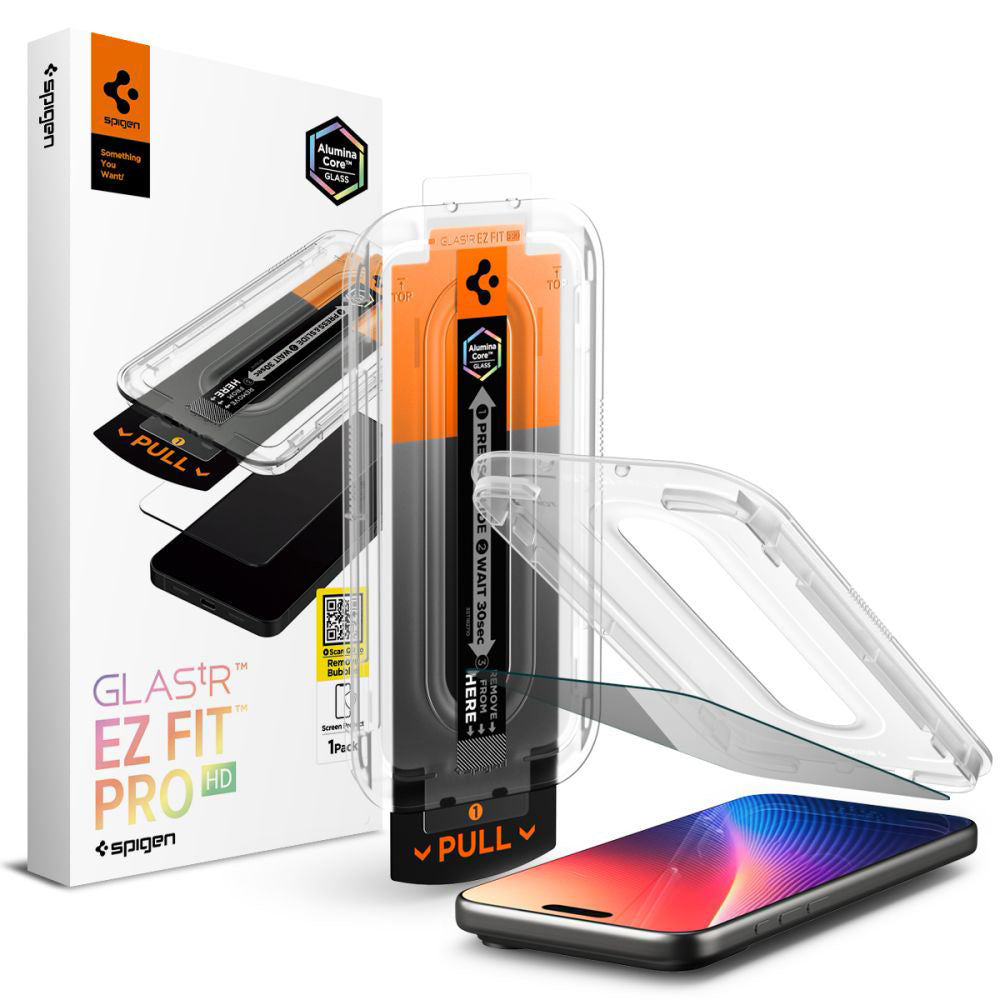 Privacy-näytönsuojakalvo Spigen GlastR EZ FIT Pro Apple iPhone 17 Pro / 17 / 16 Pro, Karkaistu lasi, Full Glue AGL10098