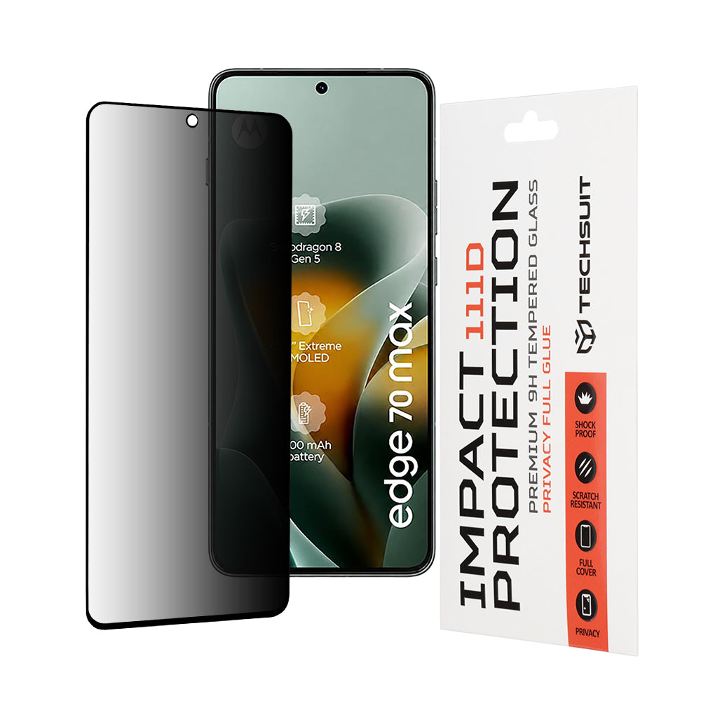 Techsuit Privacy -näytönsuoja Motorola Edge 70 Maxille, karkaistu lasi, täysiliimainen, 111D
