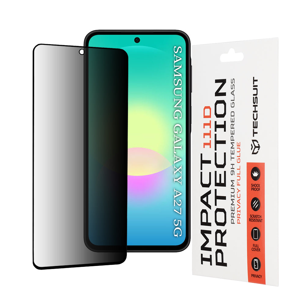 Techsuit Privacy -näytönsuoja Samsung Galaxy A27 5G:lle, karkaistu lasi, täysiliimainen, 111D