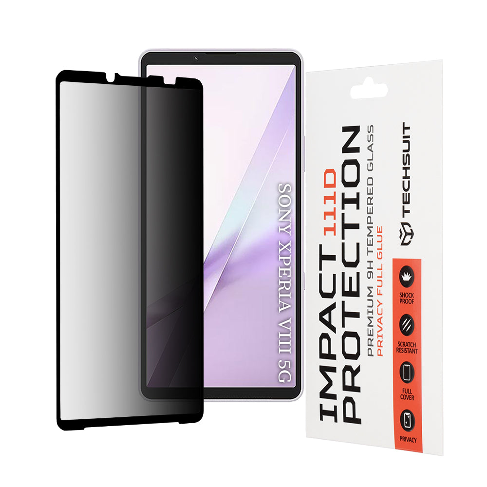 Privacy Techsuit -näytönsuoja Sony Xperia 10 VIII:lle, karkaistu lasi, täysiliimainen, 111D