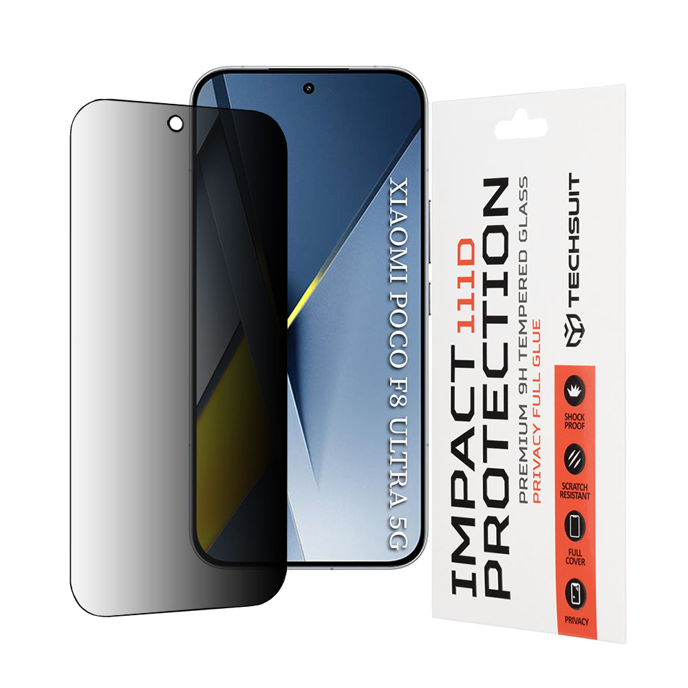 Privacy Techsuit -näytönsuojakalvo Xiaomi Poco F8 Ultra -puhelimelle, Panssarilasi, Full Glue, 111D