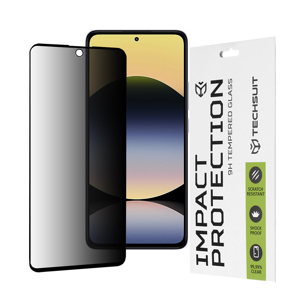 Techsuit Privacy -näytönsuoja Xiaomi Redmi Note 14 4G (alueellinen) / Note 14 5G:lle, karkaistu lasi, täysiliimainen, 111D