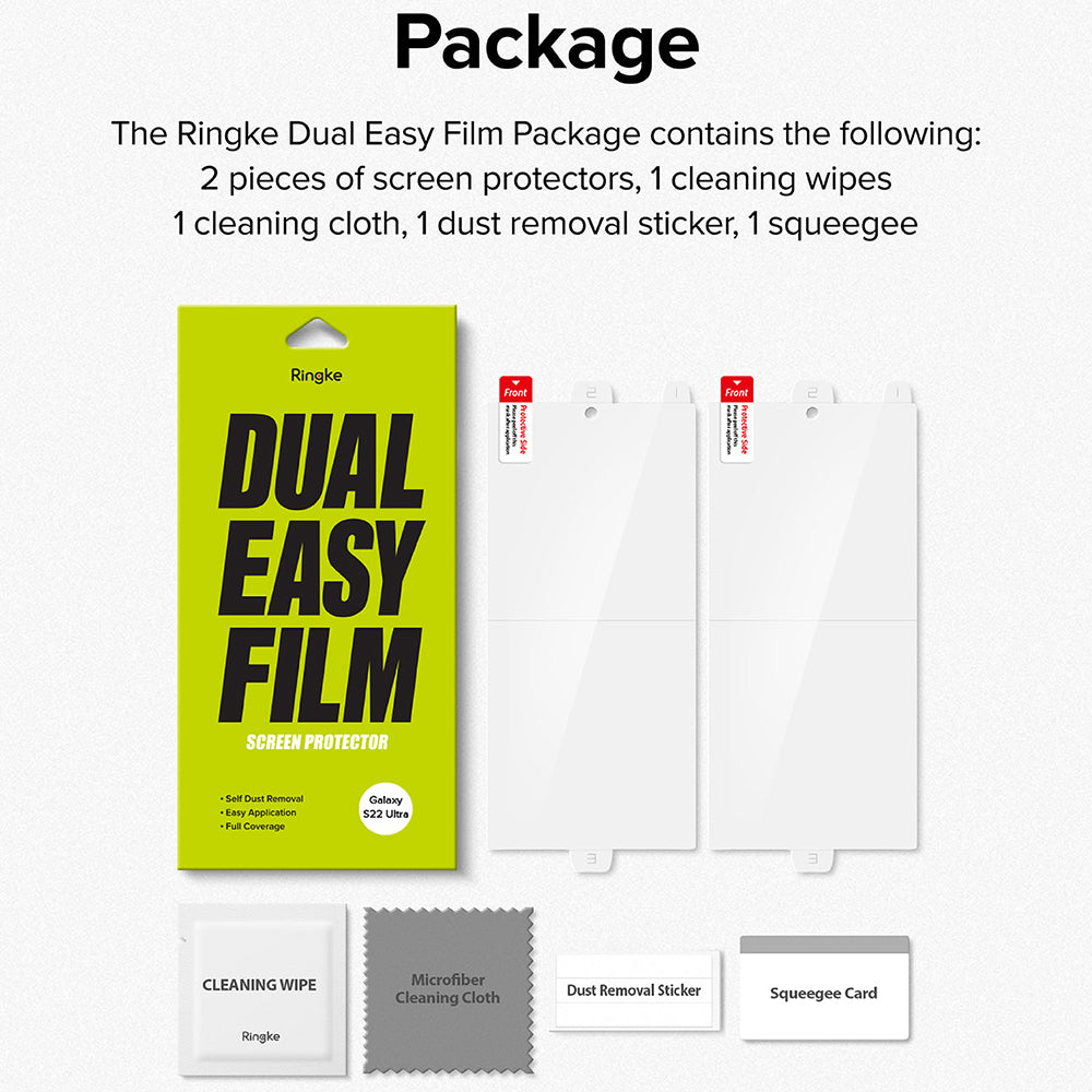 Ringke Dual Easy -suojakalvo Samsung Galaxy S22 Ultra 5G S908 -puhelimelle, Muovi, 2 kappaleen setti