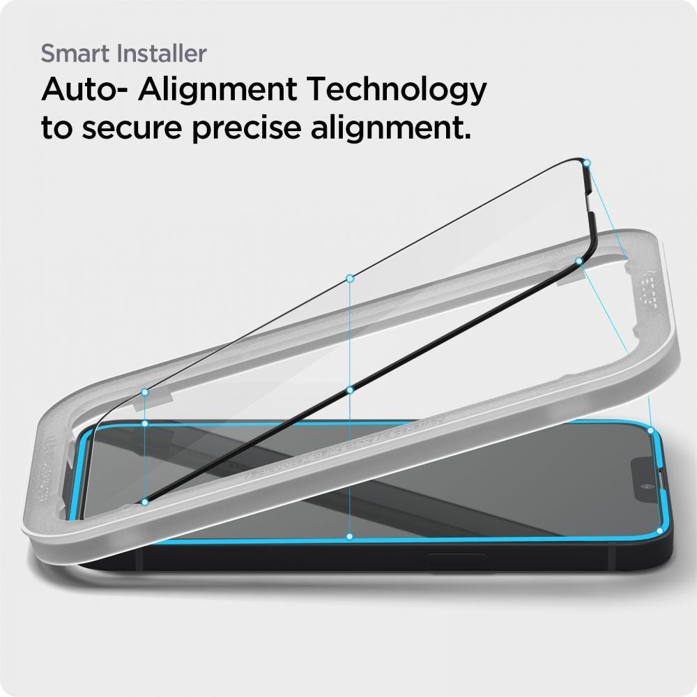 Spigen GlastR Align Master -näytönsuojakalvo Apple iPhone 17e / 16e / 14 / 13 Pro, karkaistu lasi, täysliima, musta AGL03725