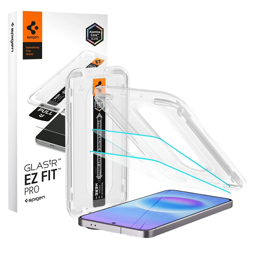 Spigen GlastR EZ FIT Pro HD -suojakalvo Samsung Galaxy A57 5G:lle, Turvalasi, Täysliima, 2 kappaleen setti AGL11397