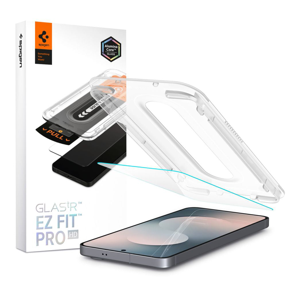 Spigen GlastR EZ FIT Pro HD -näytönsuojakalvo Samsung Galaxy S25 FE:lle, karkaistu lasi, täysliima AGL10203