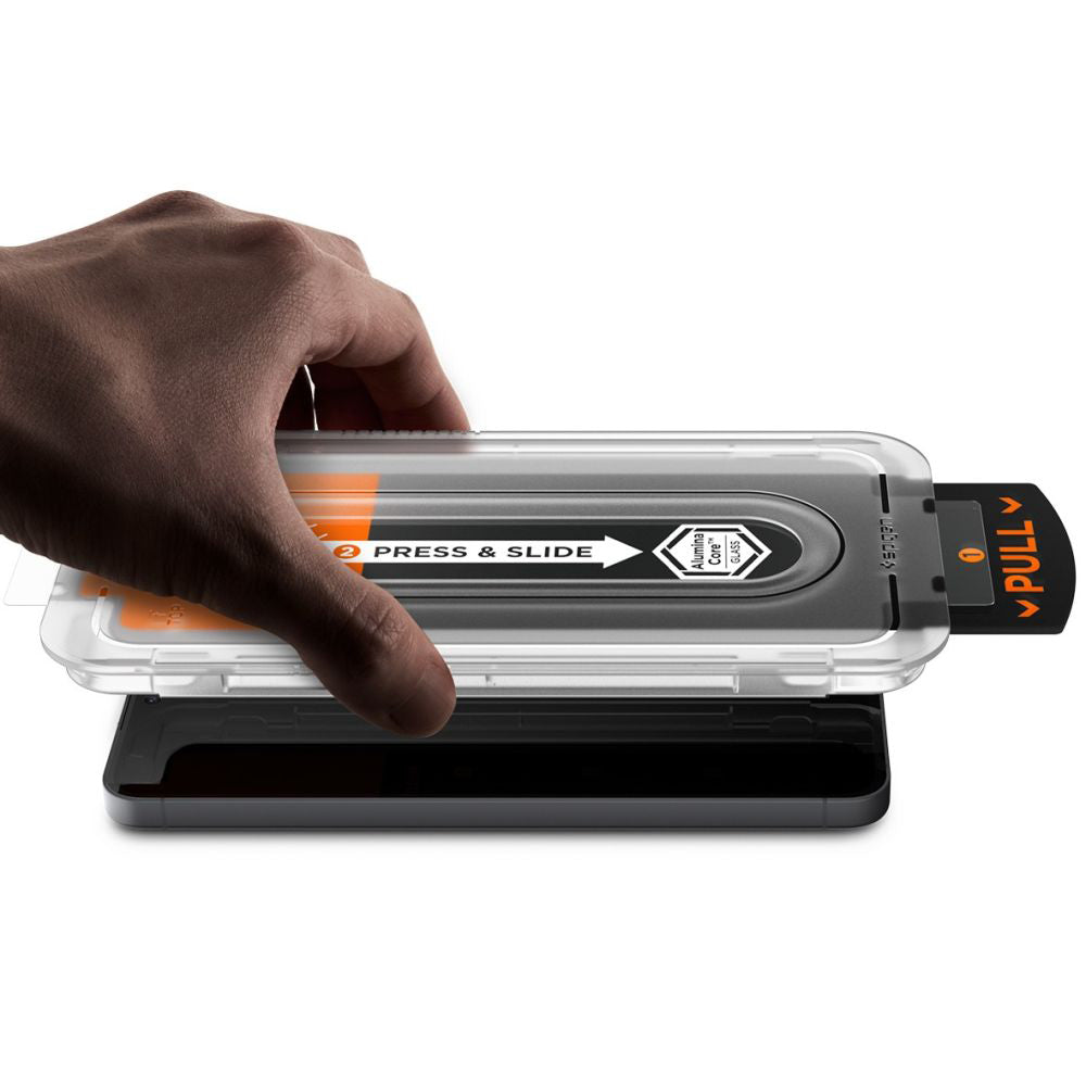 Spigen GlastR EZ FIT Pro HD -näytönsuojakalvo Samsung Galaxy S25 FE:lle, karkaistu lasi, täysliima AGL10203