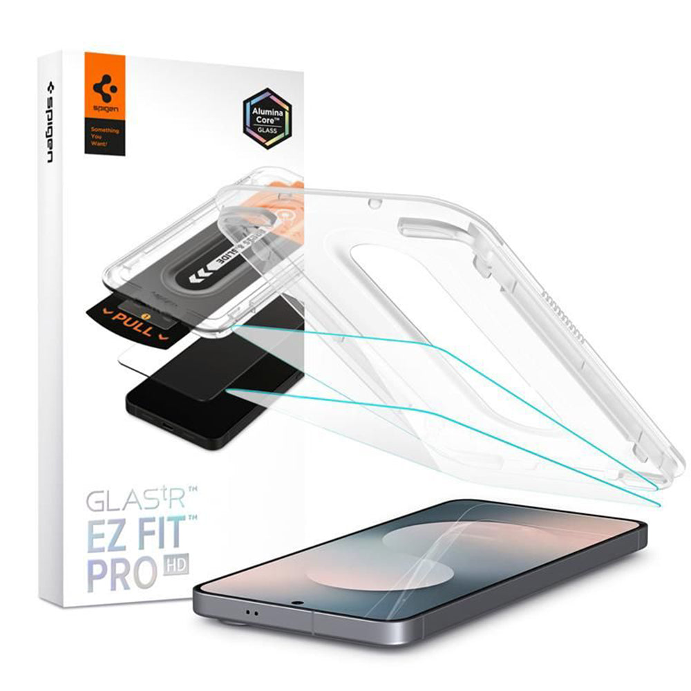 Spigen GlastR EZ FIT Pro HD -näytönsuojakalvo Samsung Galaxy S25 FE:lle, karkaistu lasi, täysliima, 2 kappaleen setti AGL10202