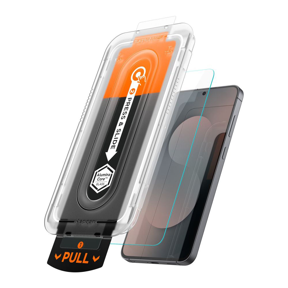 Spigen GlastR EZ FIT Pro HD -näytönsuojakalvo Samsung Galaxy S25 FE:lle, karkaistu lasi, täysliima, 2 kappaleen setti AGL10202