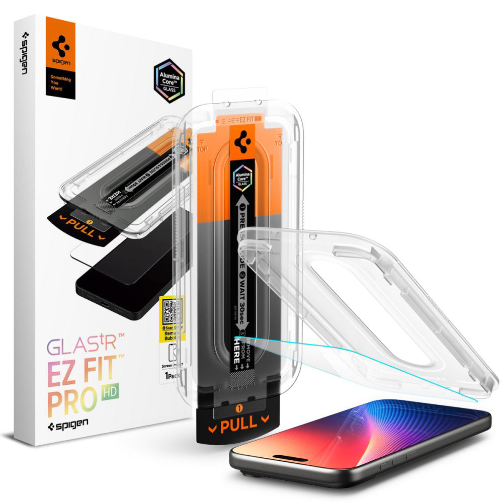 Spigen GlastR EZ FIT Pro -suojakalvo Apple iPhone 17 Pro / 17 / 16 Pro -puhelimille, Panssarilasi, Täysliima