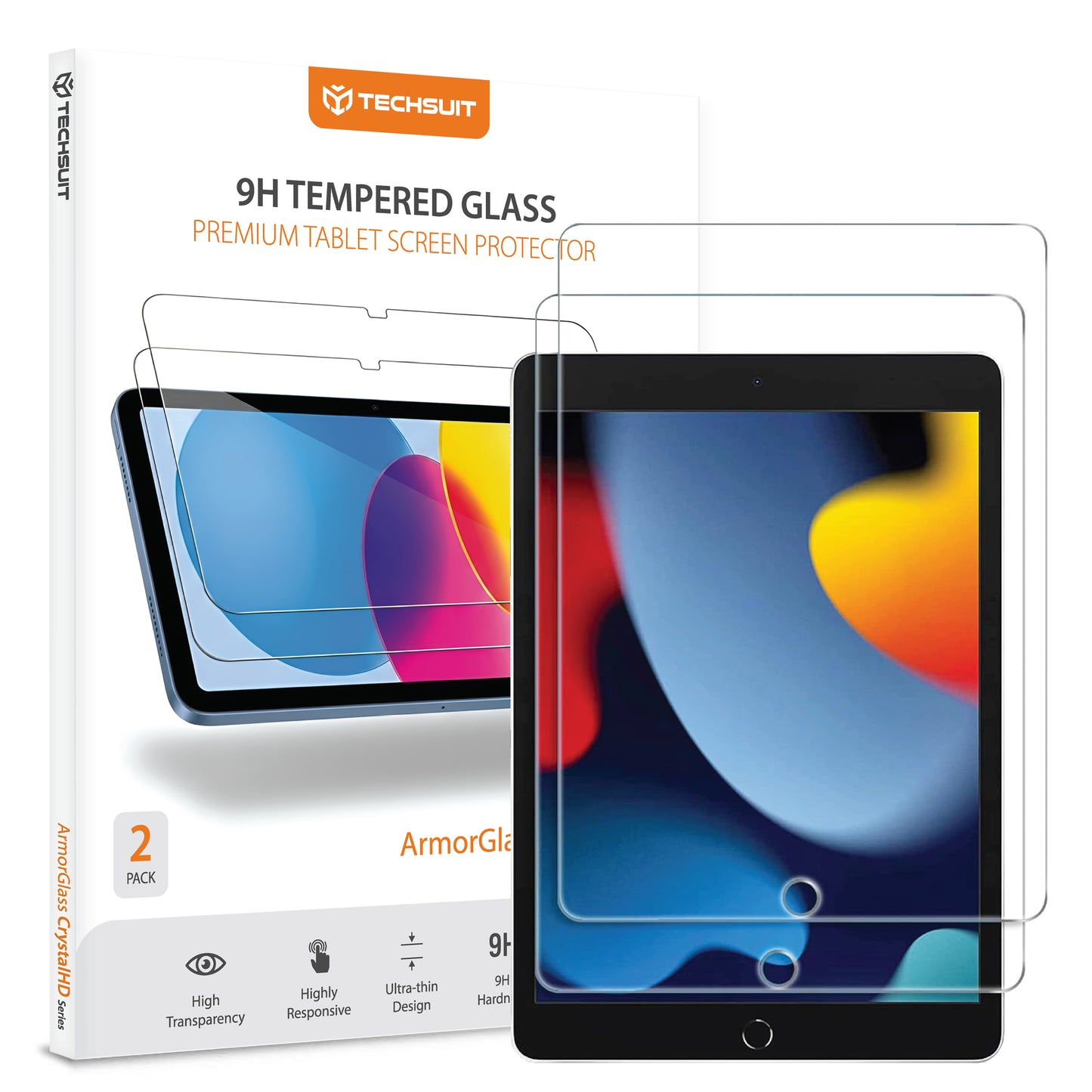 Techsuit ArmorGlass CrystalHD näytönsuojakalvo Apple iPad 10.2 (2021) / 10.2 (2020) varten, Karkaistu lasi, Full Glue, 2 kappaleen setti