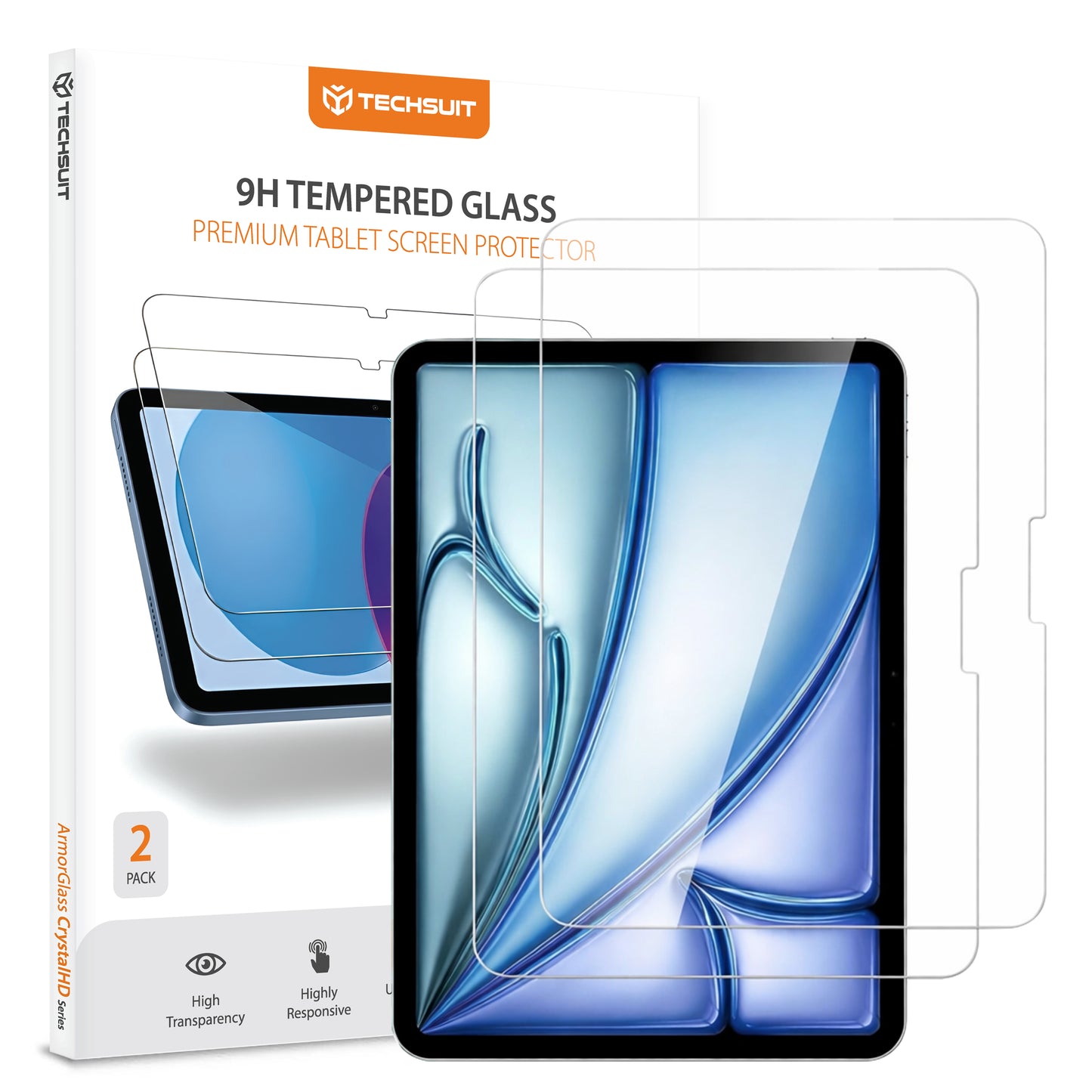 Techsuit ArmorGlass CrystalHD näytönsuojakalvo Apple iPad Air 11 (2025) / Air 11 (2024) varten, Karkaistu lasi, Full Glue, 2 kappaleen setti