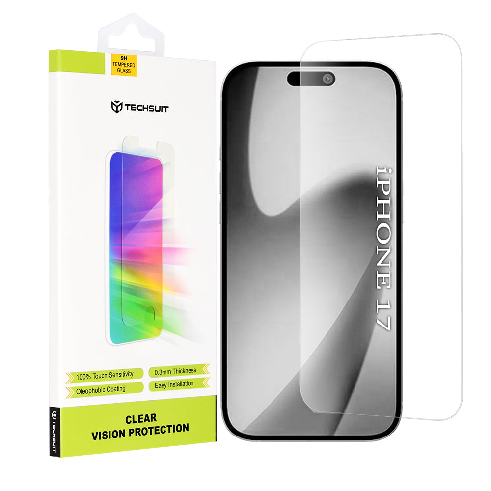 Techsuit Clear Vision suojakalvo Apple iPhone 17:lle, Panssarilasi, Full Glue