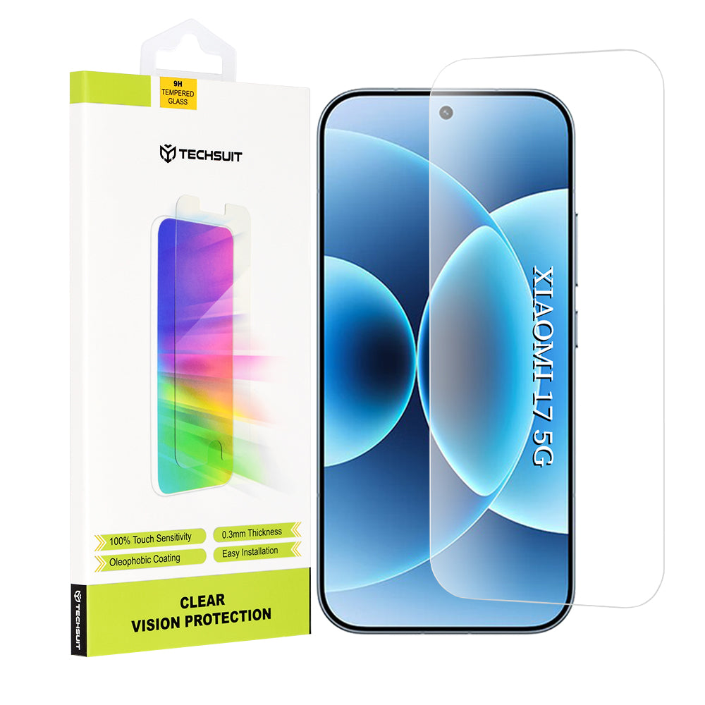 Techsuit Clear Vision suojakalvo Xiaomi 17:lle, karkaistu lasi, täysliima