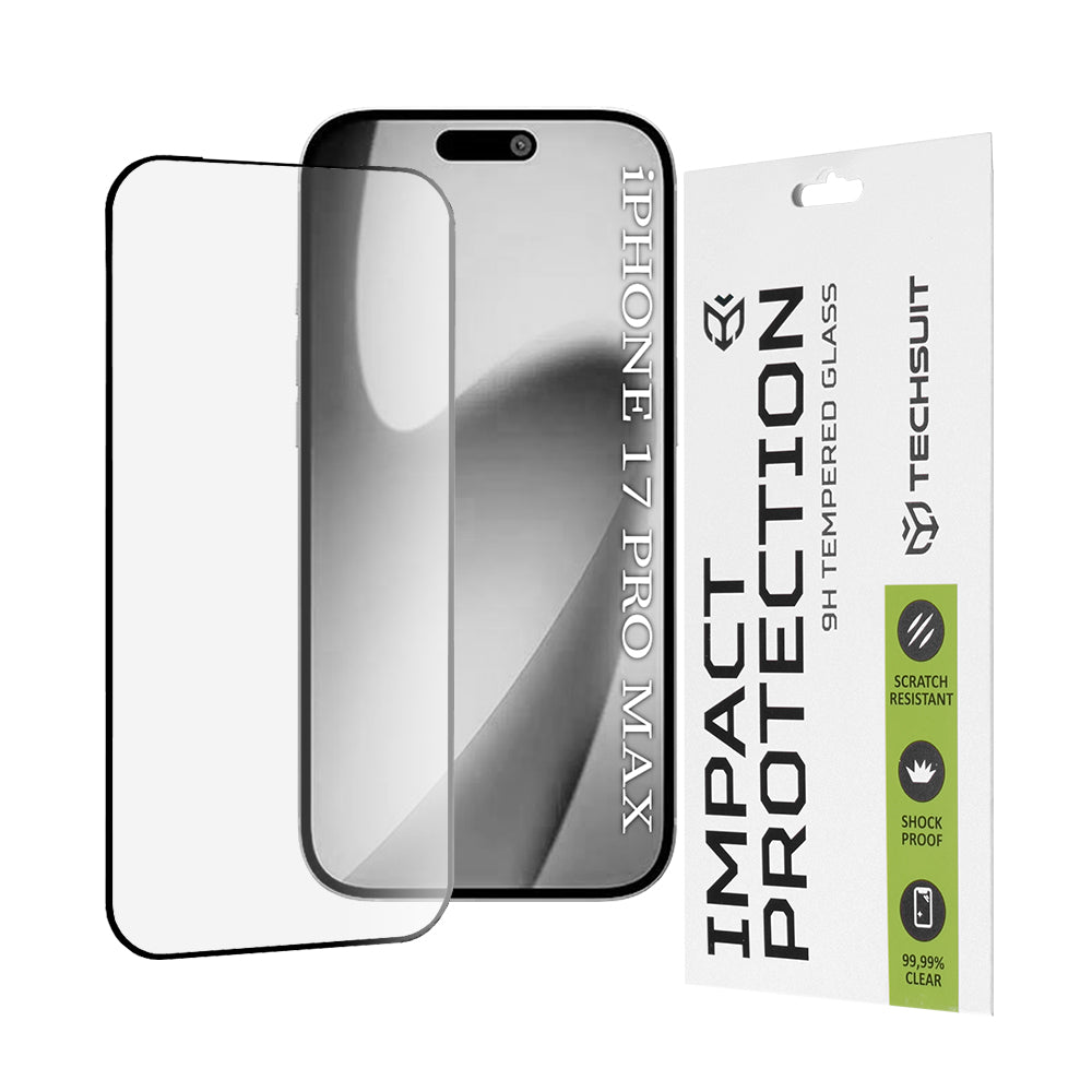 Techsuit-näytönsuojakalvo Apple iPhone 17 Pro Maxille, Panssarilasi, Full Glue, 111D, Musta