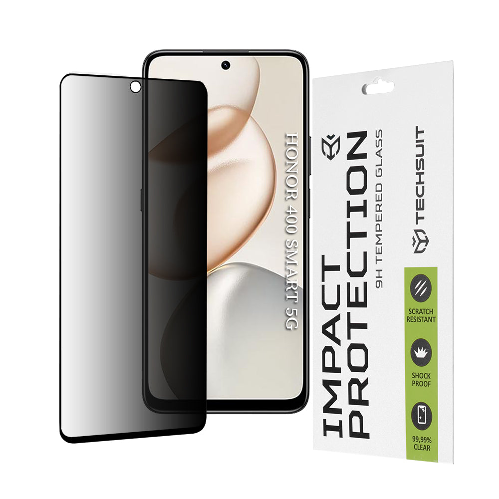 Privacy Techsuit -näytönsuojakalvo Honor 400 Smart 4G / X7d 4G / 400 Smart 5G / X7c -puhelimille, Panssarilasi, Full Glue, 111D