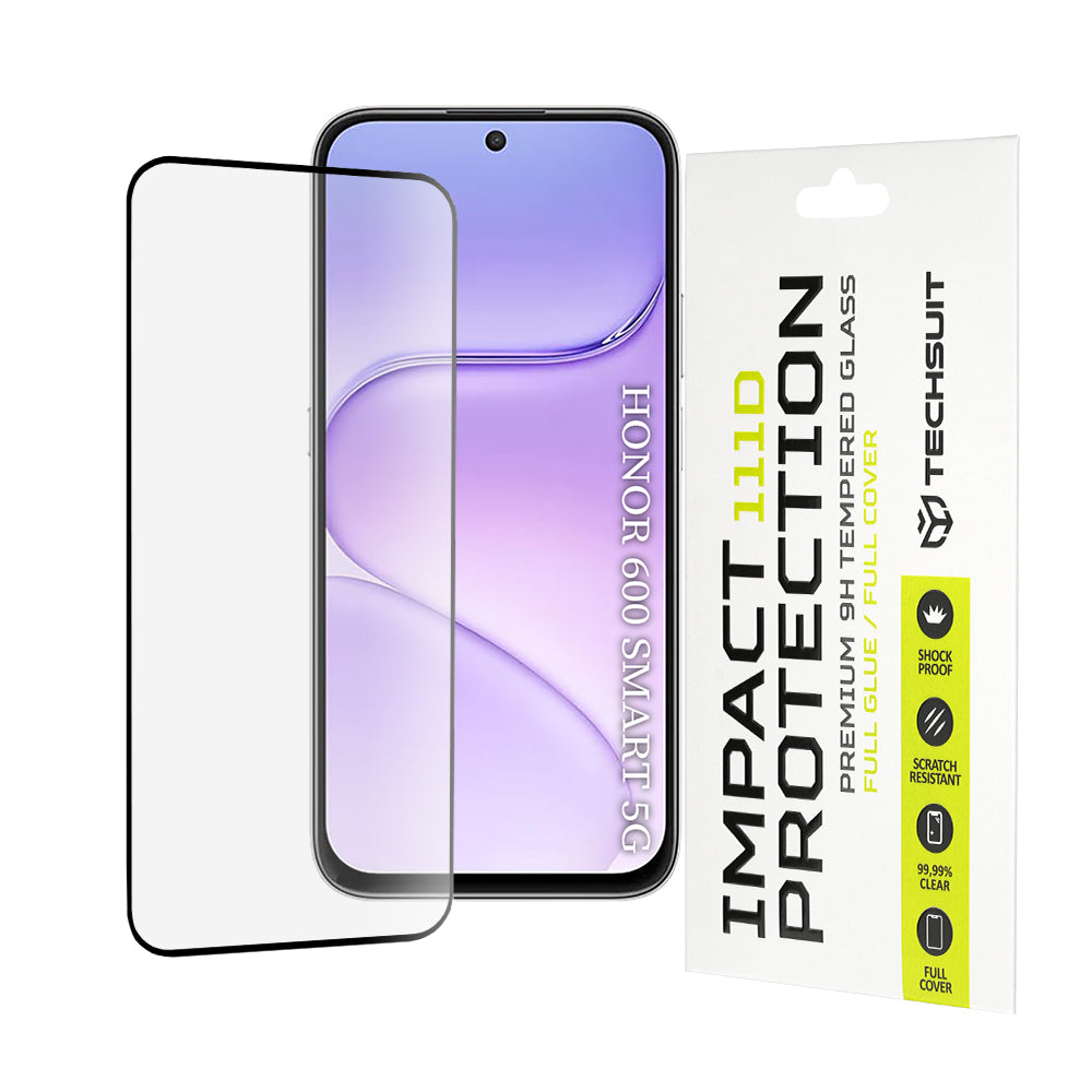Techsuit-näytönsuoja Honor 600 Smartille, karkaistu lasi, täysiliima, 111D, musta