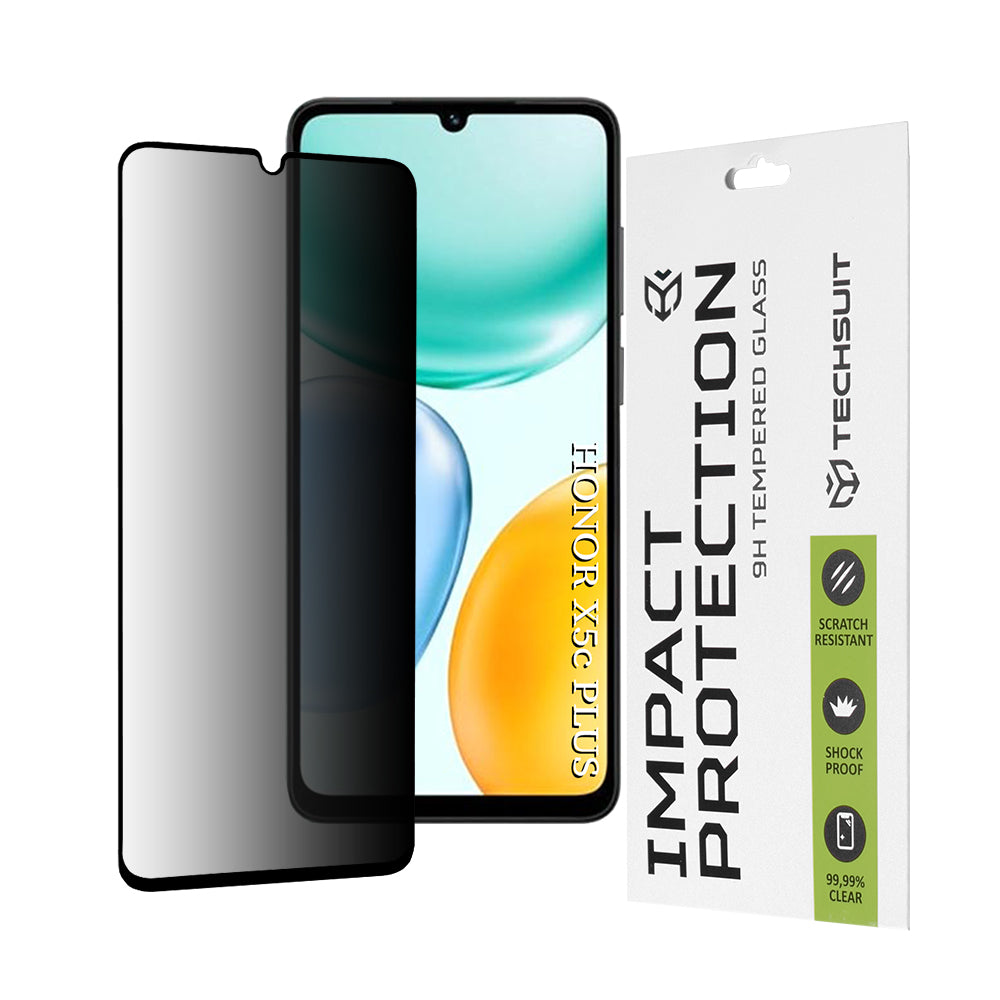 Privacy Techsuit -näytönsuojakalvo Honor X5c Plus -puhelimelle, Panssarilasi, Täysliima, 111D