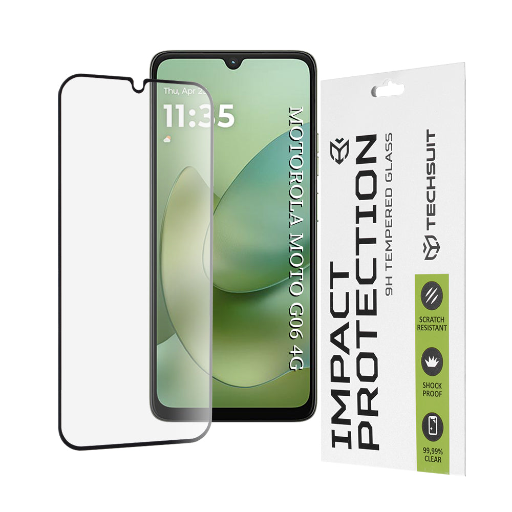 Techsuit-suojakalvo Motorola Moto G06 Power / G06 -puhelimelle, Panssarilasi, Full Glue, 111D, Musta