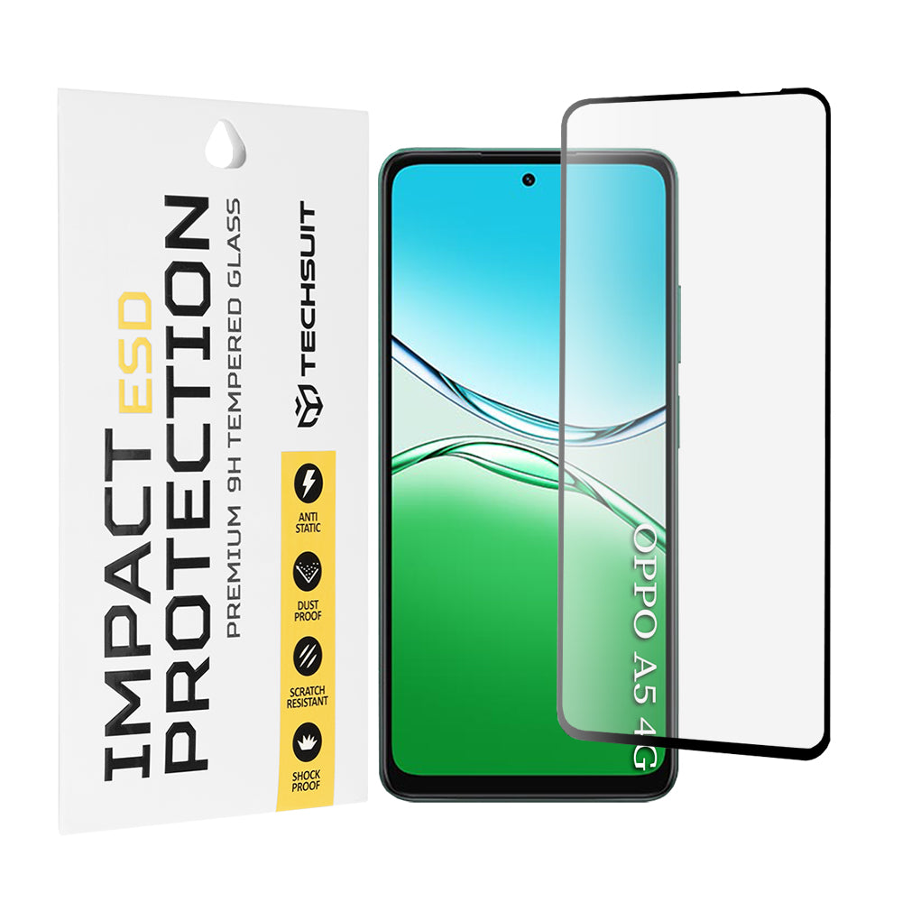Techsuit-näytönsuoja Oppo A5 4G / A5 5G:lle, karkaistu lasi, täysiliimainen, musta