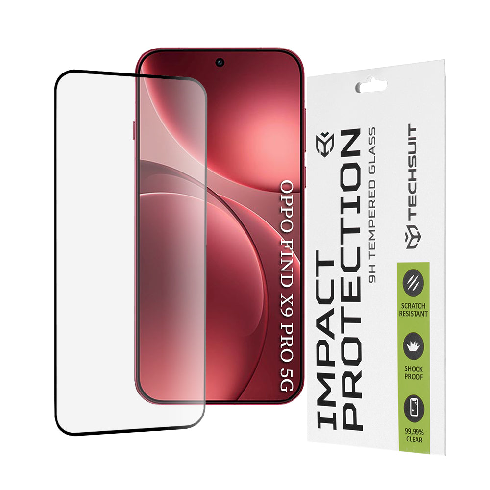 Techsuit-näytönsuojakalvo Oppo Find X9 Prolle, Panssarilasi, Full Glue, 111D, Musta