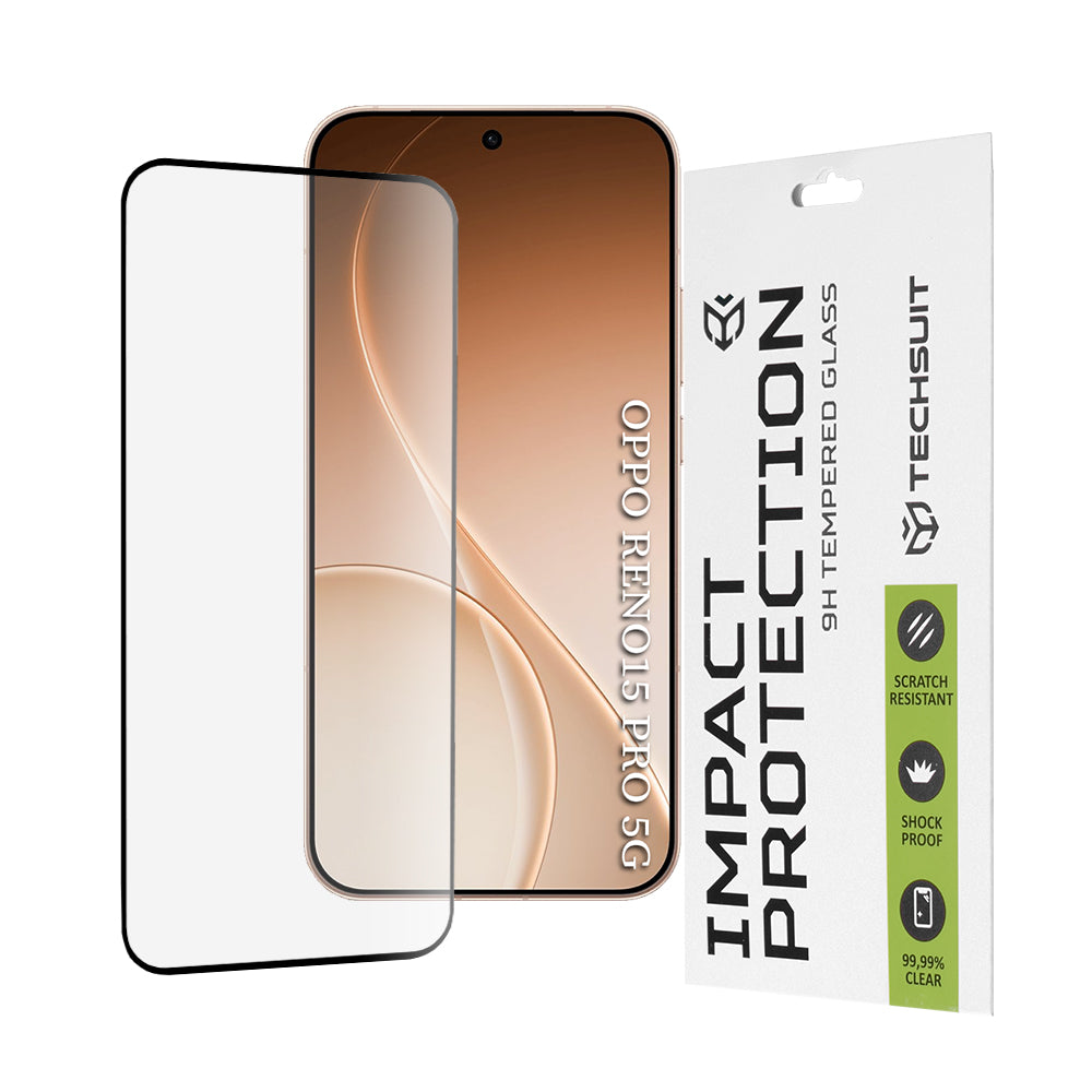 Techsuit-näytönsuojakalvo Oppo Reno15 Prolle, Panssarilasi, Full Glue, 111D, Musta