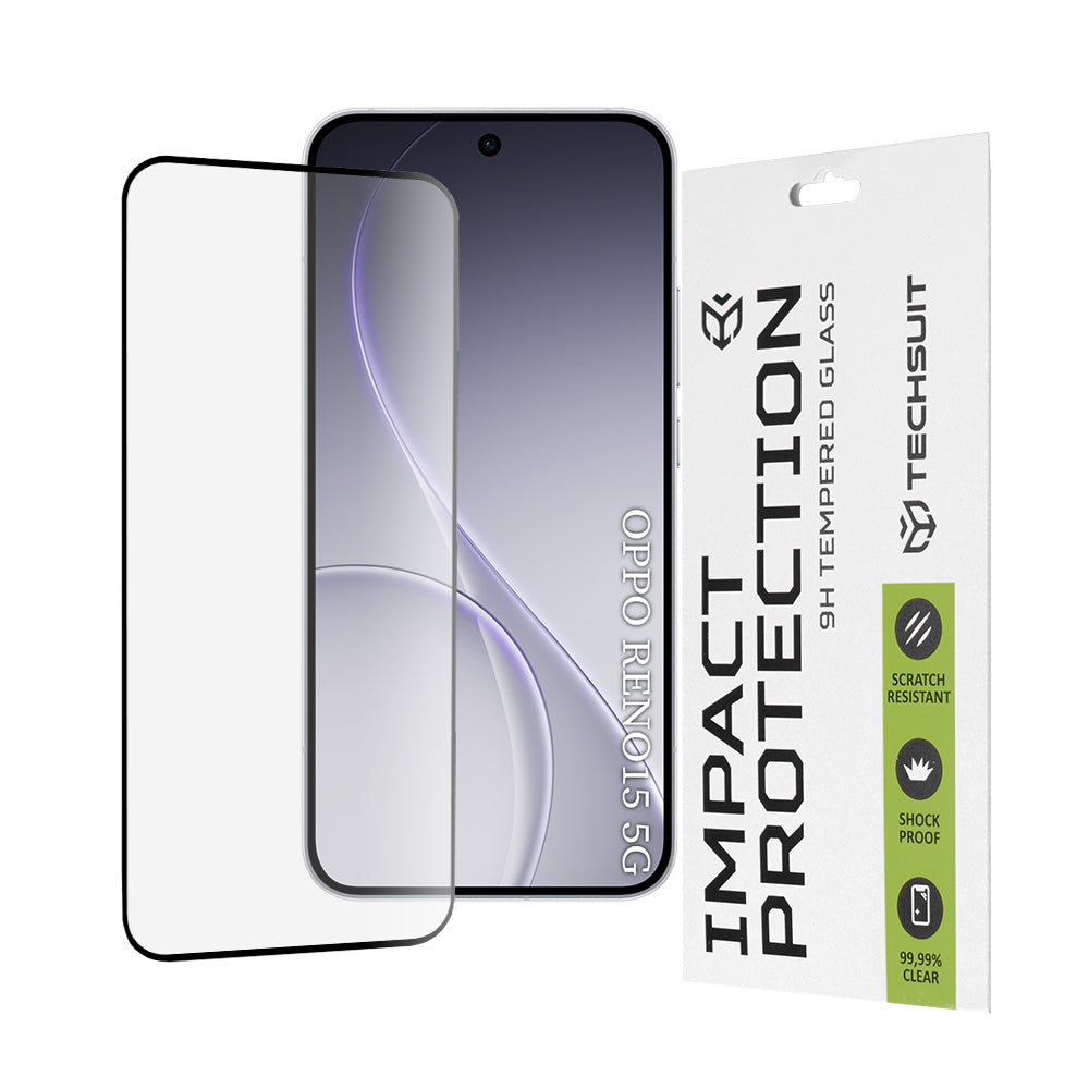 Techsuit-näytönsuojakalvo Oppo Reno15:lle, Panssarilasi, Full Glue, 111D, Musta