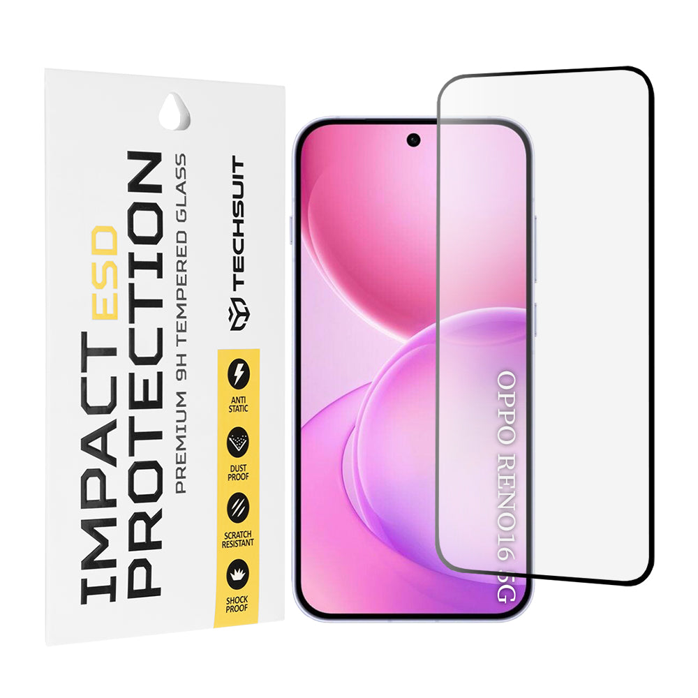 Techsuit-näytönsuoja Oppo Reno16 / Reno16 Pro -puhelimelle, karkaistu lasi, täysiliimainen, musta