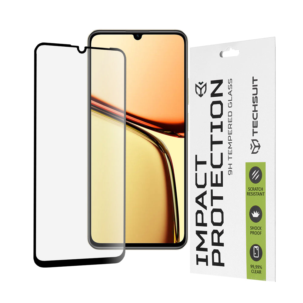 Techsuit-näytönsuojakalvo Realme C63 / C61 -puhelimille, Panssarilasi, Full Glue, 111D, Musta