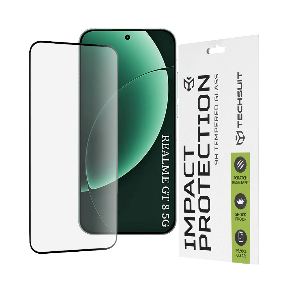 Techsuit-suojakalvo Realme GT 8 Pro:lle, Panssarilasi, 111D, Musta