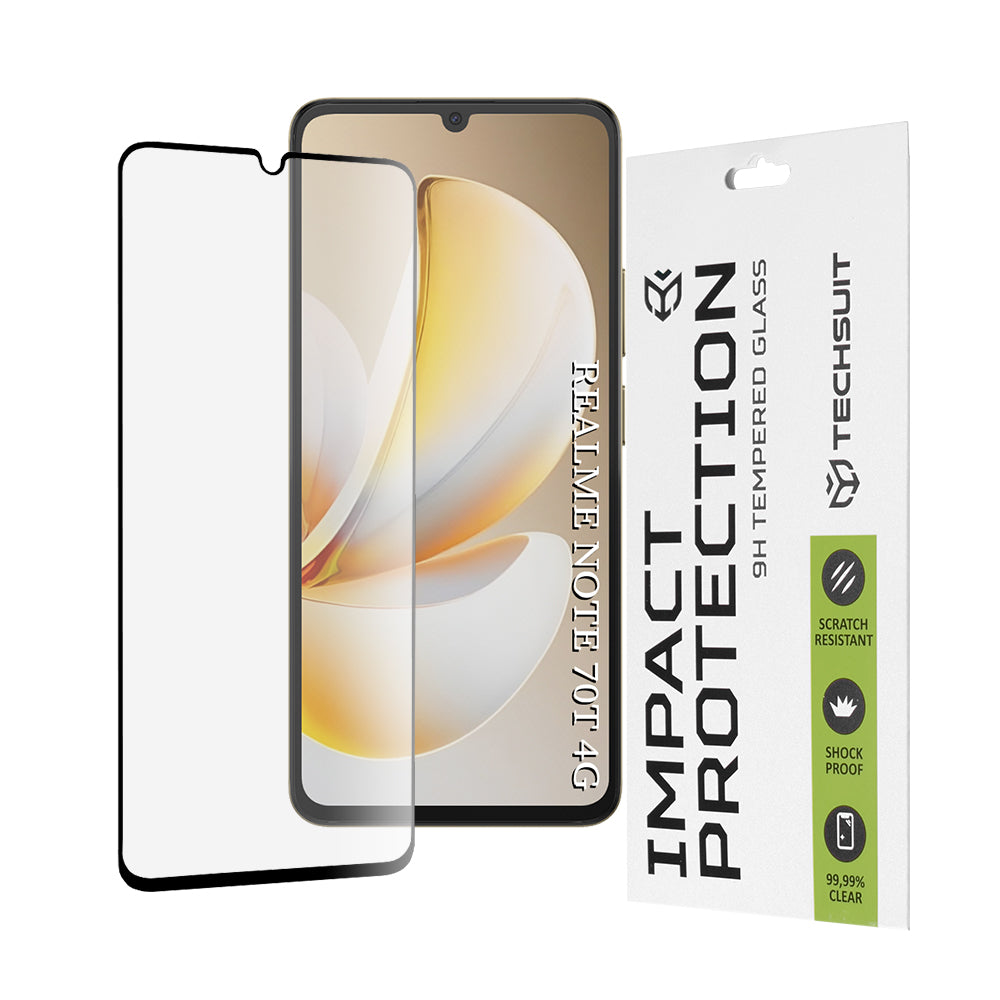 Techsuit-suojakalvo Realme Note 70T:lle, Panssarilasi, Full Glue, 111D, Musta