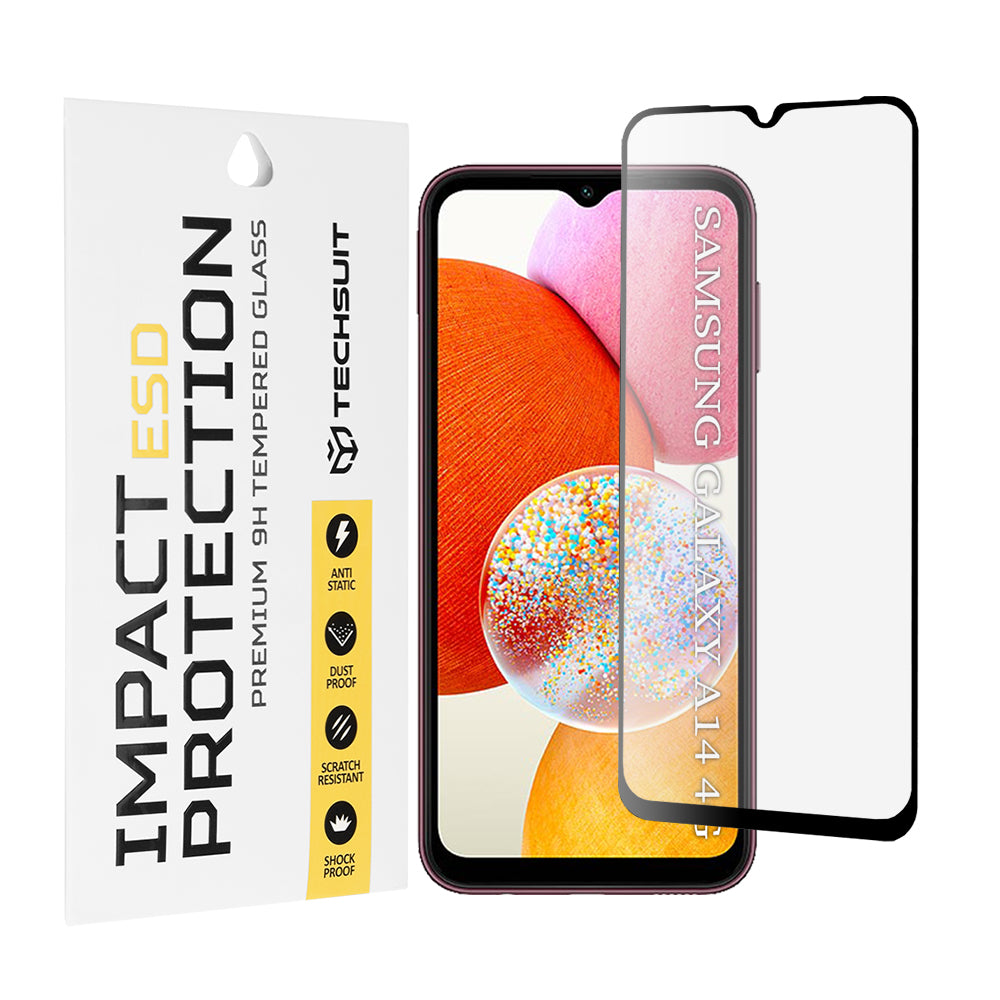 Techsuit-näytönsuoja Samsung Galaxy A14 A145 / A14 5G A146:lle, karkaistu lasi, täysiliimainen, musta