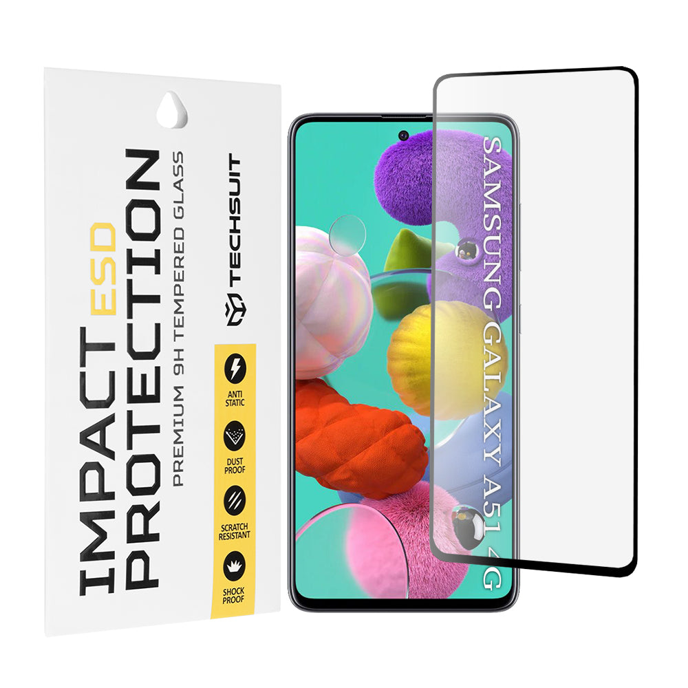 Techsuit-näytönsuoja Samsung Galaxy A51 5G A516 / A51 A515:lle, karkaistu lasi, täysiliimainen, musta