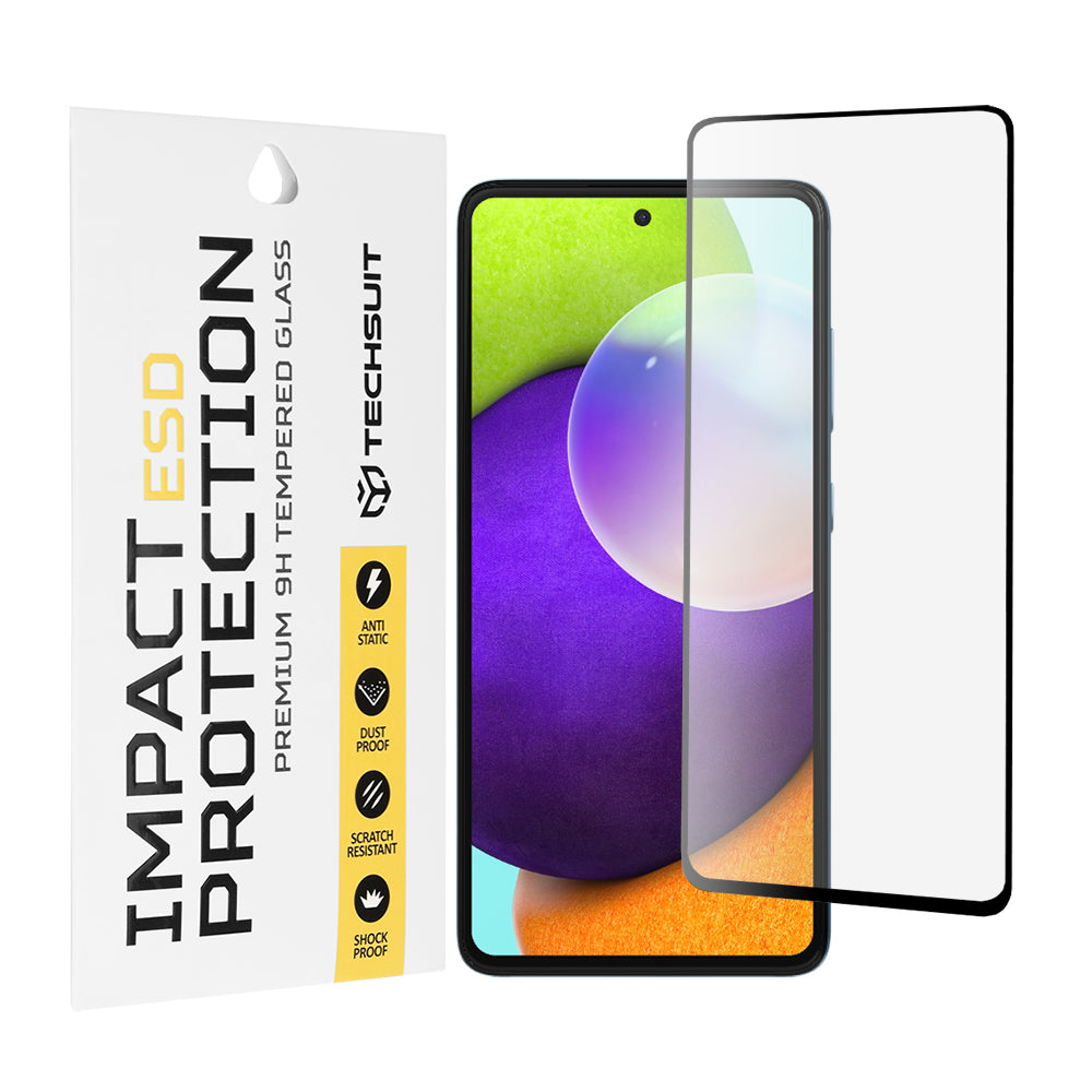 Techsuit-näytönsuoja Samsung Galaxy A52s 5G A528 / A52 5G A526 / A52 A525, karkaistu lasi, täysiliimainen, musta